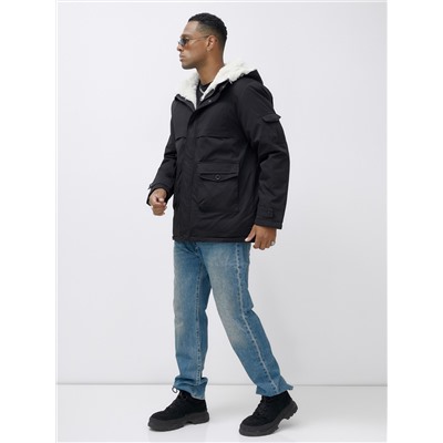 Парка мужская зимняя удлиненная с мехом черного цвета 8757Ch
