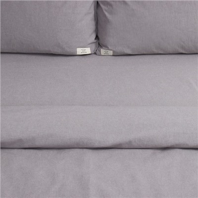 Постельное бельё Этель Denim 1.5 сп, 155×210 см, 160×240 см, 50×70-2 шт., серое, жатый хлопок