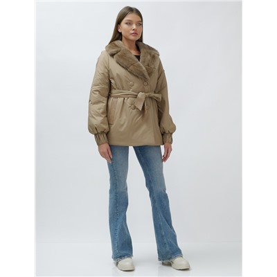 Полупальто зимнее женское с норкой люкс класса бежевого цвета 8632B