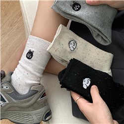 Spring summer brand cartoon cute knee socks, with embroidery, mid-length, 24 years, Korean style