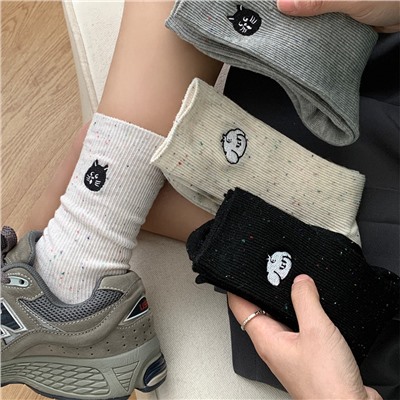 Spring summer brand cartoon cute knee socks, with embroidery, mid-length, 24 years, Korean style