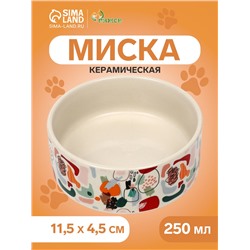 Миска керамическая "Цветные пятнышки" 250 мл, 11,5 х 4,5 см, фон белый