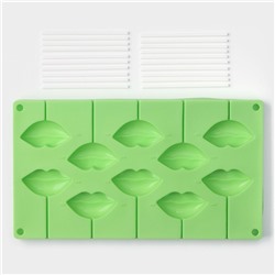 Форма леденцов Доляна «Поцелуй», силикон, 28.5×16 см, 10 ячеек (6×3 см), с палочками, МИКС