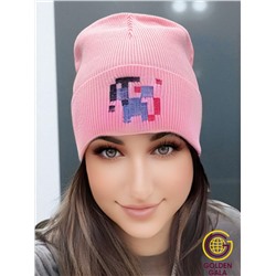 Теплая женская шапка плотной вязки с отворотом арт 1