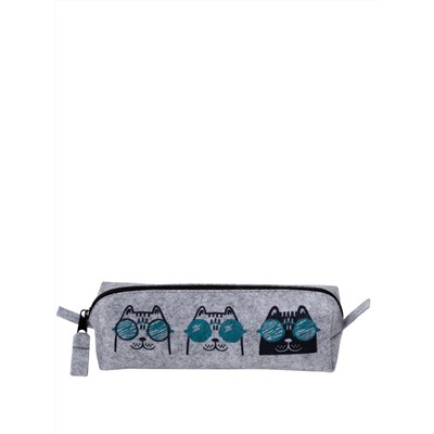 Пенал на молнии "CATS" TRIO", фетр светло-серый, 21х7х4см