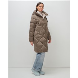 Пальто зимнее утепленное с капюшоном женское коричневого цвета 7637K