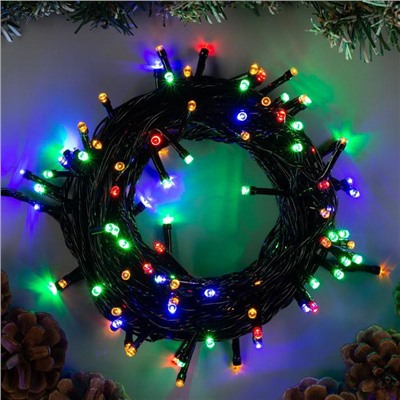 УЦЕНКА Гирлянда «Нить» 10 м, IP20, тёмная нить, 100 LED, 220 В, 8 режимов, свечение мульти