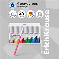 Фломастеры 24 цвета ErichKrause, вентилируемый колпачок, в футляре с европодвесом