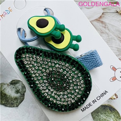 Набор детских аксессуаров для волос Авокадо (Зажим-уточка и 2 резинки) НД1 тип 2