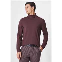 Longsleeve bawełniany męski z domieszką elastanu gładki kolor bordowy