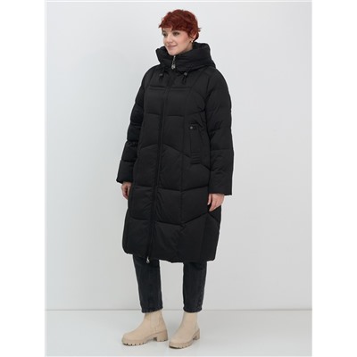 Пальто зимнее утепленное с капюшоном женское черного цвета 7702Ch