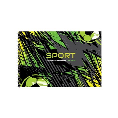 Альбом для рисования А4, 24 листа, на гребне, Sport, обложка мелованный картон, блок офсет 100 г/м², МИКС