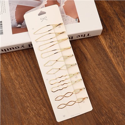 Набор заколок-невидимок для волос 10 шт. металлические. Цвет: Золото