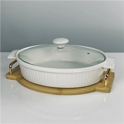 142-156 Овальное блюдо для запекания 37см с крышкой на подставке в под.уп.(х6)Фарфор