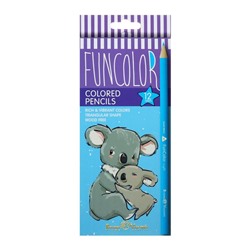 Карандаши цветные 12 цветов FunColor, пластиковые, трёхгранные, МИКС