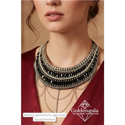 Колье-воротник текстильное с хрусталиками П4/06