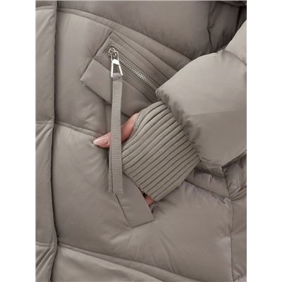 Куртка зимняя женская с мехом и капюшоном тренд светло-коричневого цвета 7737SK