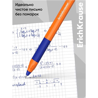 Набор ручек шариковых 3 штуки, ErichKrause U-109 Orange Stick&Grip, игольчатый узел 1.0 мм, чернила синие, супермягкое письмо, резиновый держатель, корпус оранжевый