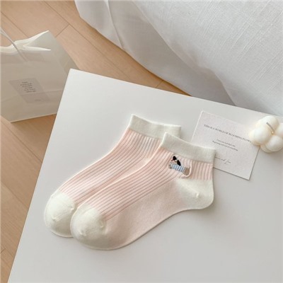 Cotton summer thin breathable cartoon knee socks, internet celebrity, Korean style, with embroidery