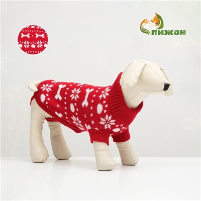 Свитер «Косточки-снежинки», размер 10 (ДС 23-26, ОГ 28-35, ОШ 18-22 см), красный