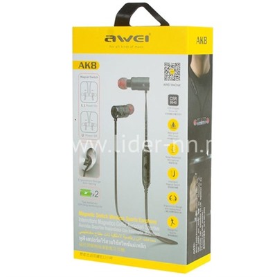 Наушники MP3/MP4 AWEI (AK8) SPORT Bluetooth вакуумные черные