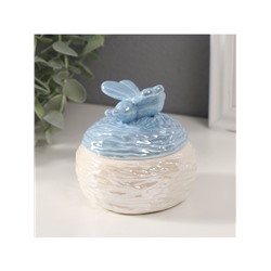 Шкатулка для украшений «Пчёлка на улье», керамика, голубой перламутр, 8.5×8.5×8 см