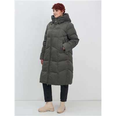 Пальто зимнее утепленное с капюшоном женское зеленого цвета 7702Z