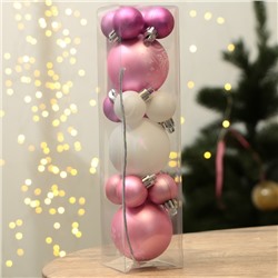Шары ёлочные новогодние, d=3 и d=6, 15 шт., розовые, белые