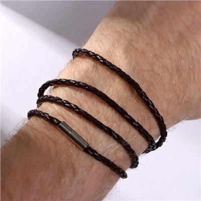 Браслет унисекс «Кожаное плетение», цвет коричневый с серебром, 82 см