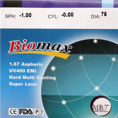 Линза полимерная N=1,67 AS HMC EMI UV