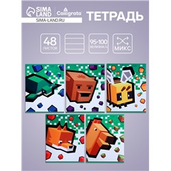 Тетрадь 48 листов в линейку Calligrata «Пиксели», обложка мелованный картон, блок офсет, МИКС