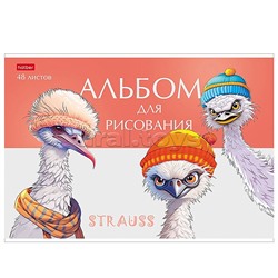 Альбом для рисования 48л "Модные страусы" А4 на скобе, пластиковая обложка тиснение