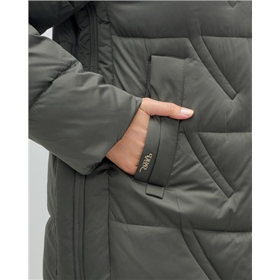 Куртка зимняя женская классическая с капюшоном темно-серого цвета 7671TC