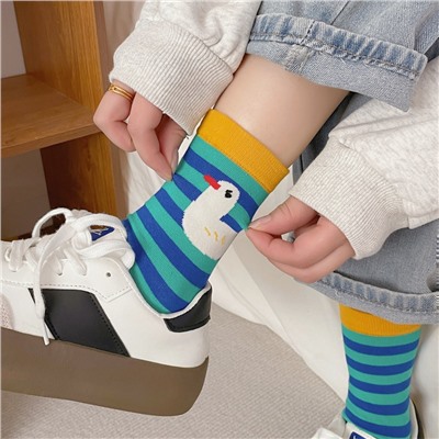 Cute Japanese knee socks, funny cartoon cotton doll, mid-length, with embroidery