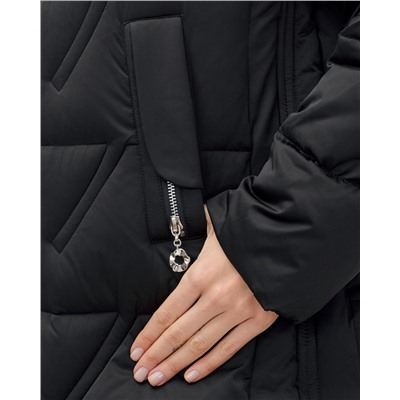 Куртка зимняя женская классическая с капюшоном черного цвета 7671Ch