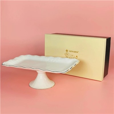 102-155 Прямоугольное блюдо 35,5см на ножке АГАТА в под.уп.(х4)Фарфор