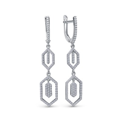 Серьги с фианитом родированные серебро 925*