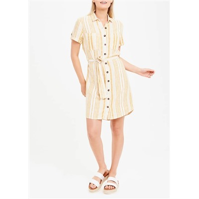Short Sleeve Stripe Linen Shirt Dress