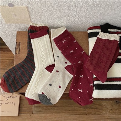 Demi-season brand knee socks with bow, mid-length