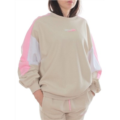 3160/3161 BEIGE/PINK Костюм спортивный женский (95% хлопок, 5% эластан)