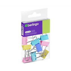 Зажимы для бумаг 19мм, Berlingo, 10шт., цветные, ПВХ упак., европодвес, ассорти пастель