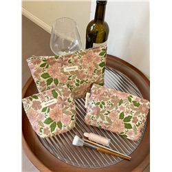 Retro capacious cosmetic bag, shoulder bag, small clutch bag, storage system, handheld cloth bag, liner, floral print