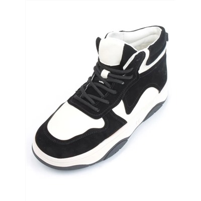 05-P83-1Z BLACK/WHITE Кроссовки женские зимние (натуральная кожа, шерсть)