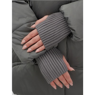 Куртка зимняя женская с мехом и капюшоном тренд темно-зеленого цвета 7737TZ