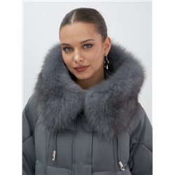 Куртка зимняя женская с мехом и капюшоном тренд темно-серого цвета 7660TC