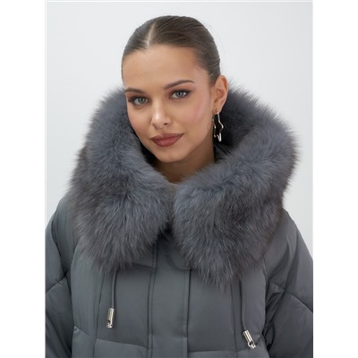Куртка зимняя женская с мехом и капюшоном тренд темно-серого цвета 7660TC