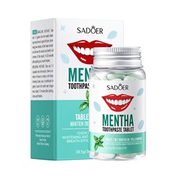 Зубная паста в таблетках отбеливающая с мятным ароматом SADOER Mentha Toothpaste Tablet, 30 шт