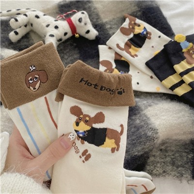 Demi-season embroidery, cartoon cute knee socks, Korean style, with embroidery