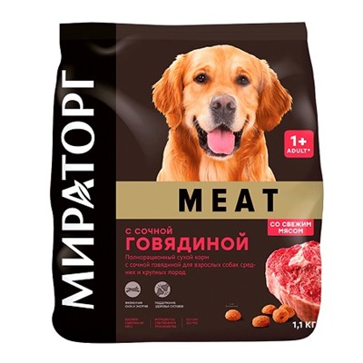 Сухой корм Meat д/взрос.собак сред.и круп.пород с сочн.говяд.1,1кг.1/8 к.1010017166
