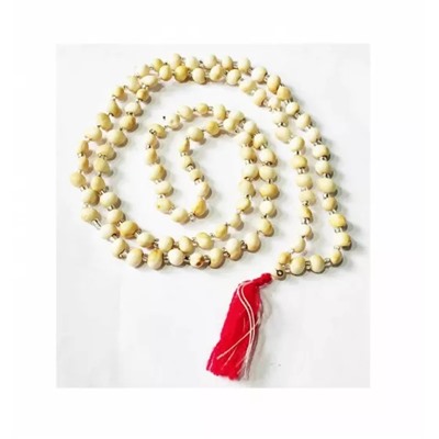 Чётки из белых семян Чёточника Молитвенного, Chirmi Gunja Mala Natural White, произв. Kalyan Puja